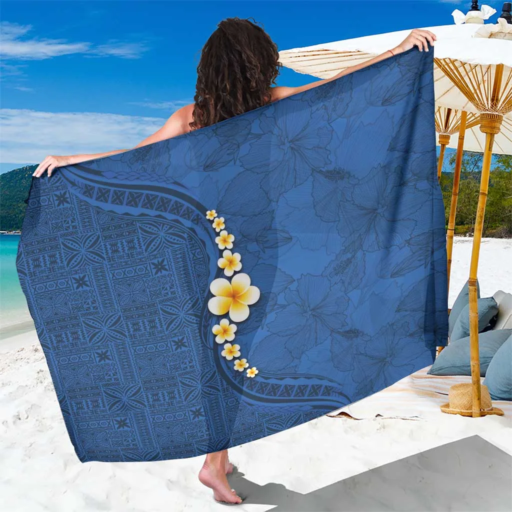 Blue Polynesian Hibiscus & Plumeria Tapa Print Sarong Beach Wrap for Resort Hotel Wholesale Pareo - main view