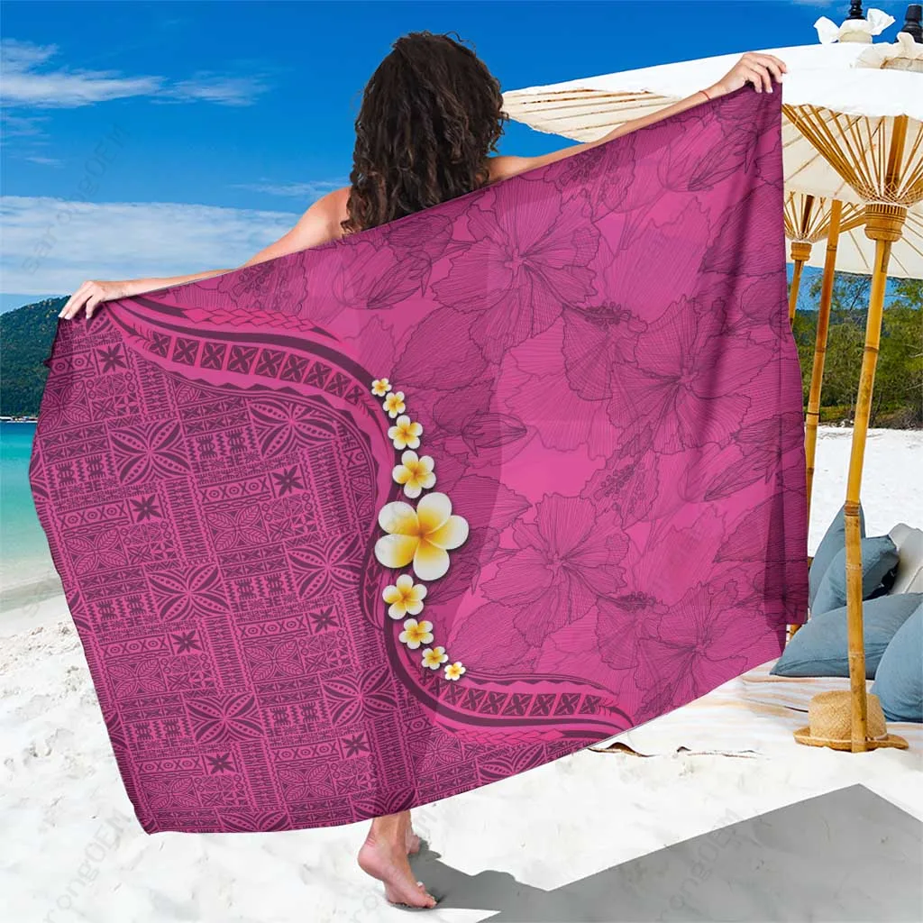 Pink Hibiscus Plumeria Polynesian Tapa Print Sarong Beach Wrap Tropical Island Cover Up Wholesale Pareo - main view