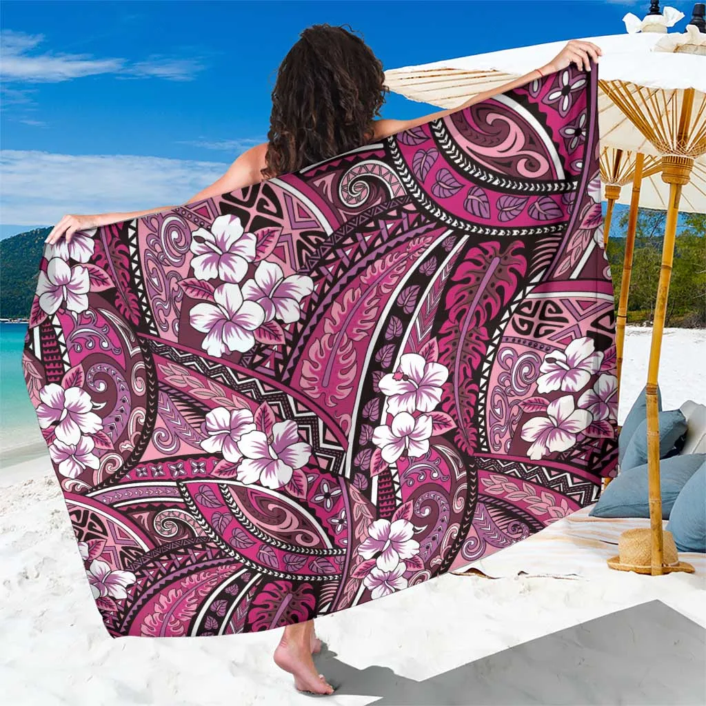 Pink Hibiscus Tropical Floral Tribal Print Sarong Polynesian Beach Wrap Cover Up Wholesale Pareo - main view