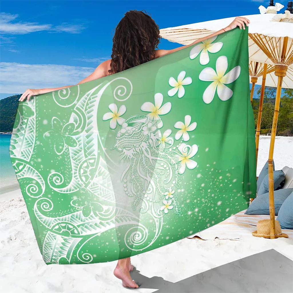 Polynesian Jellyfish Sarong With Plumeria Green - main view