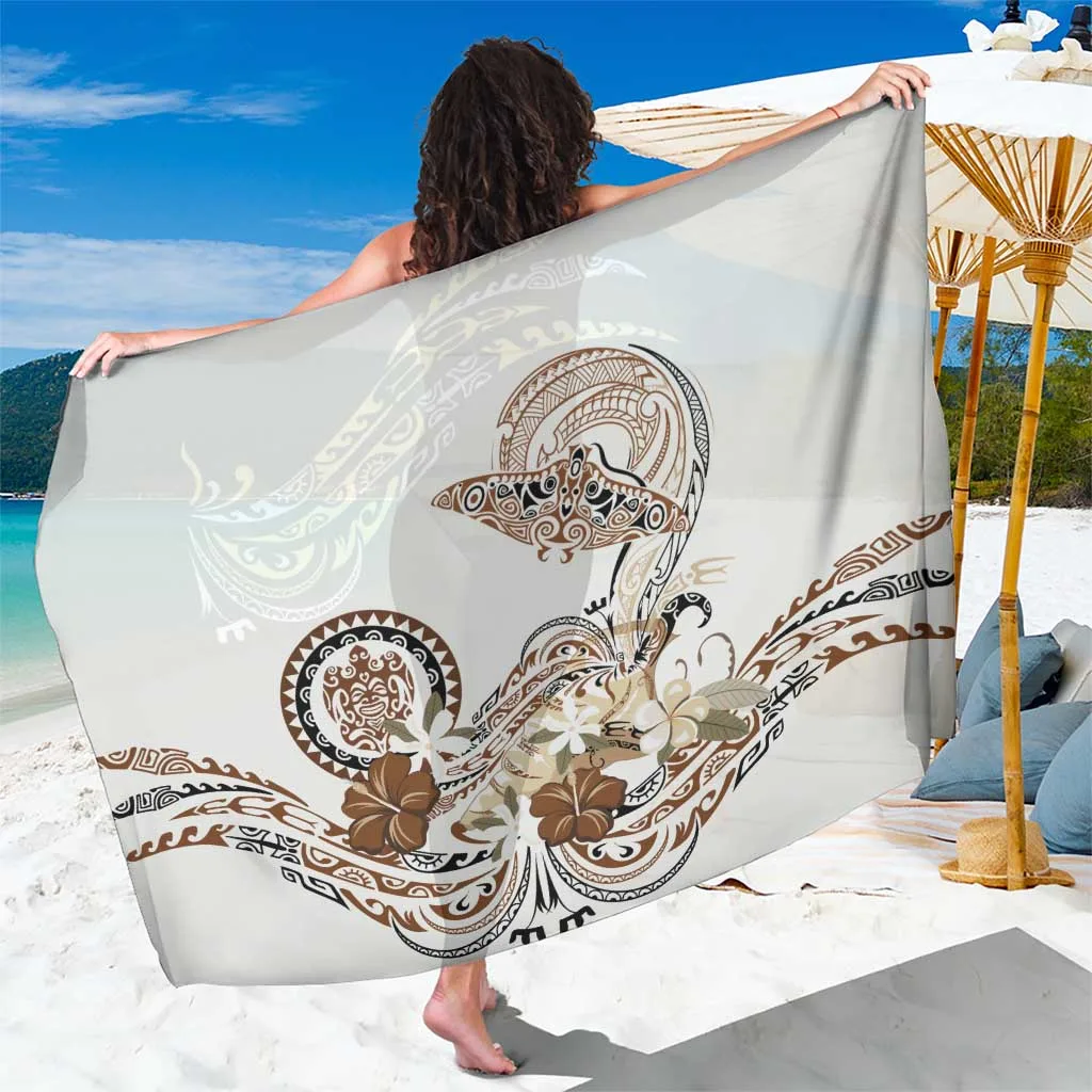 Beige Floral Turtle Polynesian Tattoo Print Sarong Beach Wrap Resort Pareo Wholesale - main view