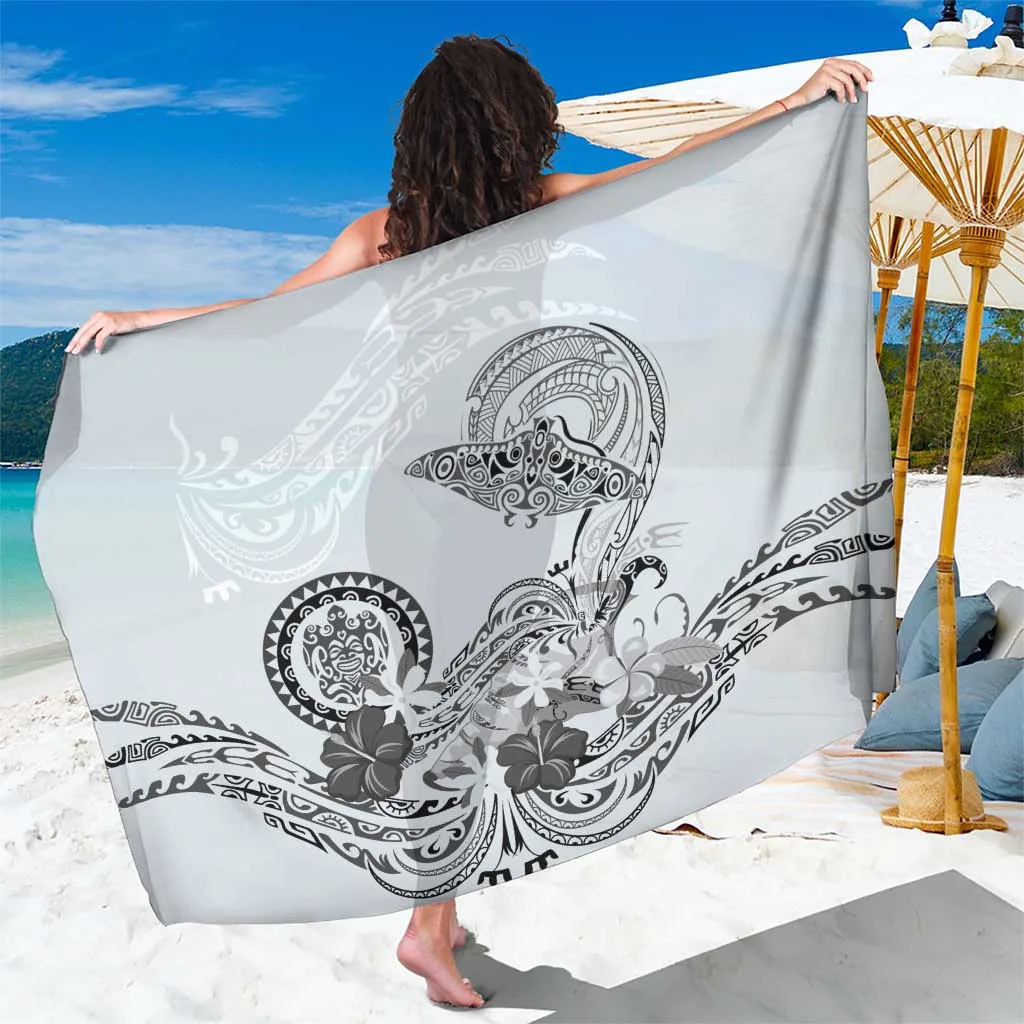 Gray Floral Turtle Polynesian Tattoo Print Sarong Beach Wrap Resort Pareo Wholesale - main view