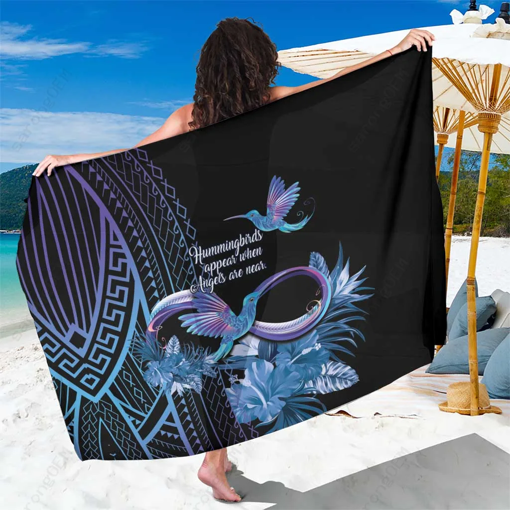 Polynesian Hummingbird Floral Print Sarong Beach Wrap Rayon Pareo Wholesale Custom OEM - main view