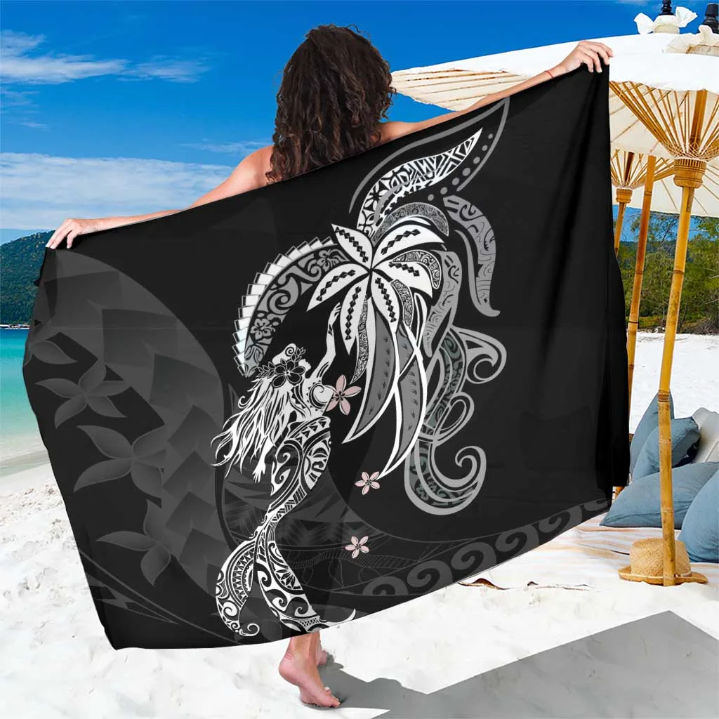 White Plumeria Tribal Polynesian Tattoo Print Sarong Mermaid Beach Wrap Cover Up for Resort Wholesale Pareo - main view