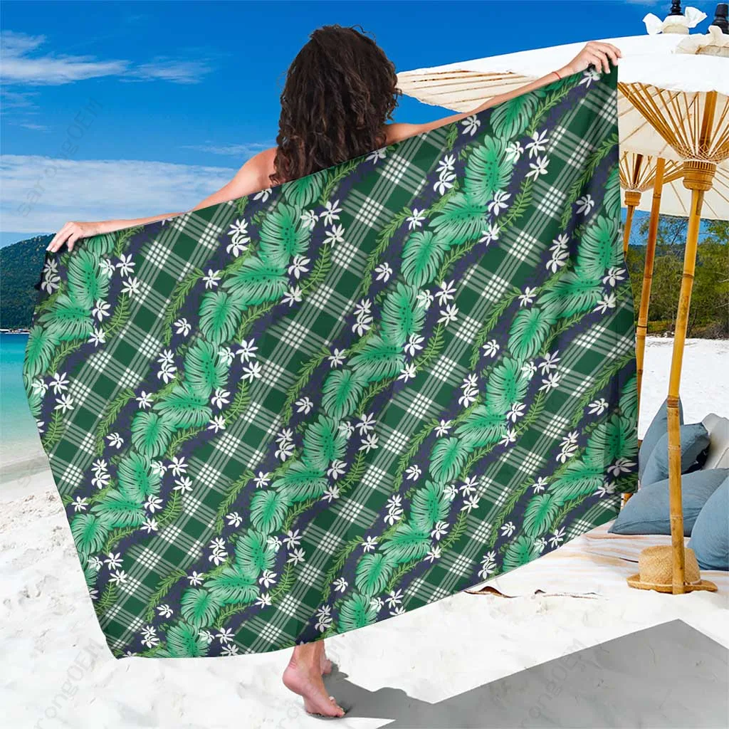 Forest Green Polynesian Monstera Tiare Floral Print Sarong Tropical Beach Wrap Pareo Wholesale Custom - main view