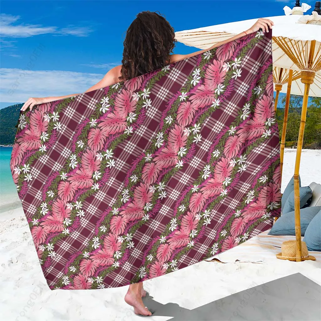 Fuchsia Polynesian Monstera Tiare Floral Print Sarong Beach Wrap Resort Cover Up Wholesale Pareo - main view
