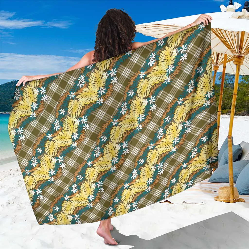 Yellow Polynesian Monstera Tiare Floral Sarong Beach Wrap Tropical Print Custom OEM Pareo - main view