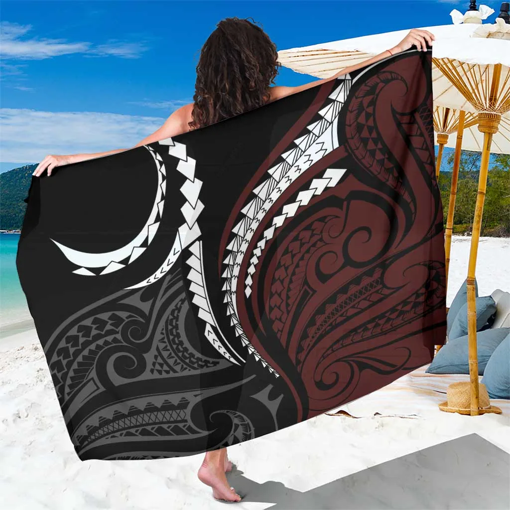 Oxblood Red Polynesian Tribal Line Art Tattoo Print Sarong Beach Wrap Pareo Wholesale - main view