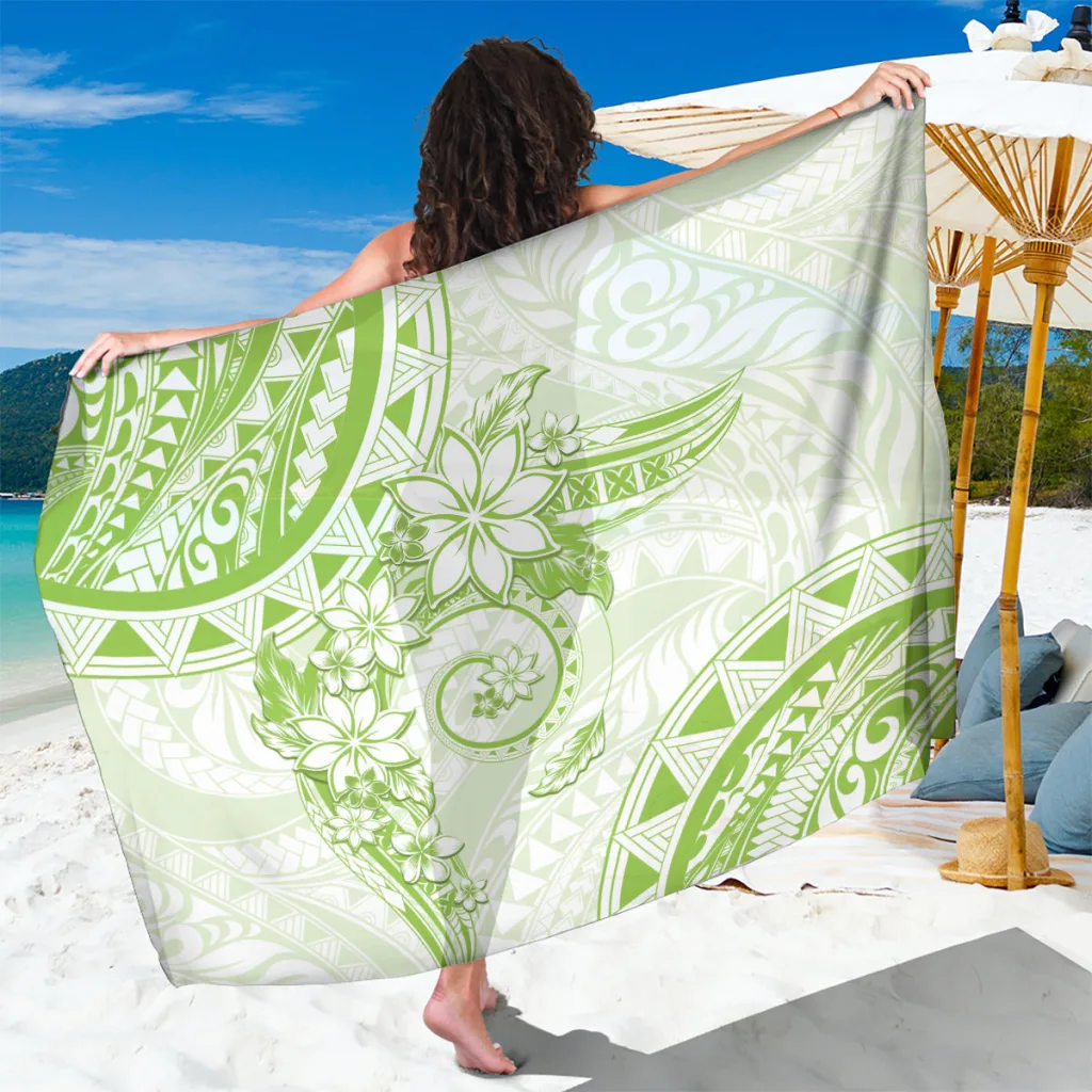Lime Green Polynesian Plumeria Floral Print Sarong Beach Wrap Tropical Resort Cover Up Wholesale Pareo - main view