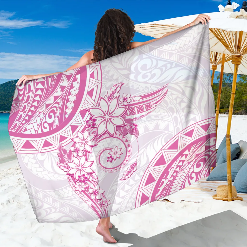 Polynesian Pattern With Plumeria Flowers Sarong Pink - main view