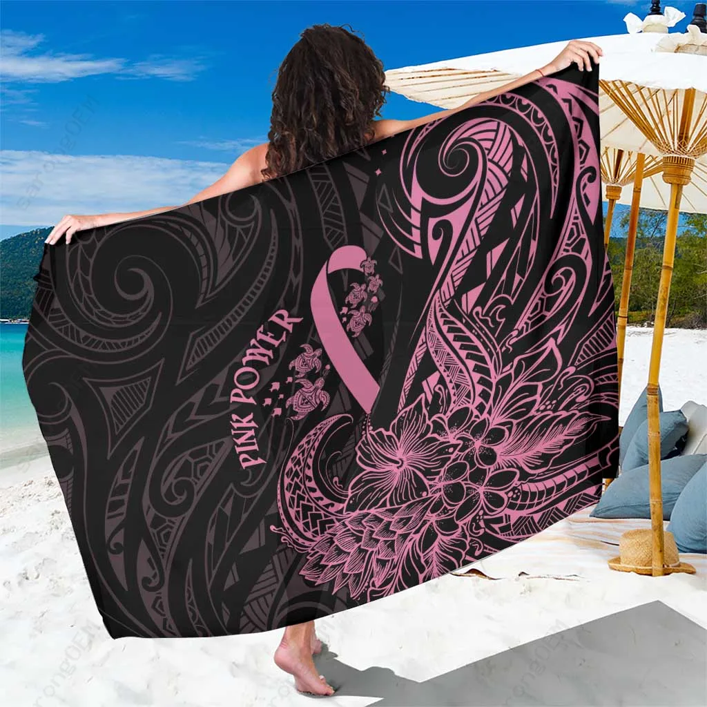 Pink Polynesian Sarong with Turtle & Flowers Print Beach Wrap Wholesale Pareo - main view