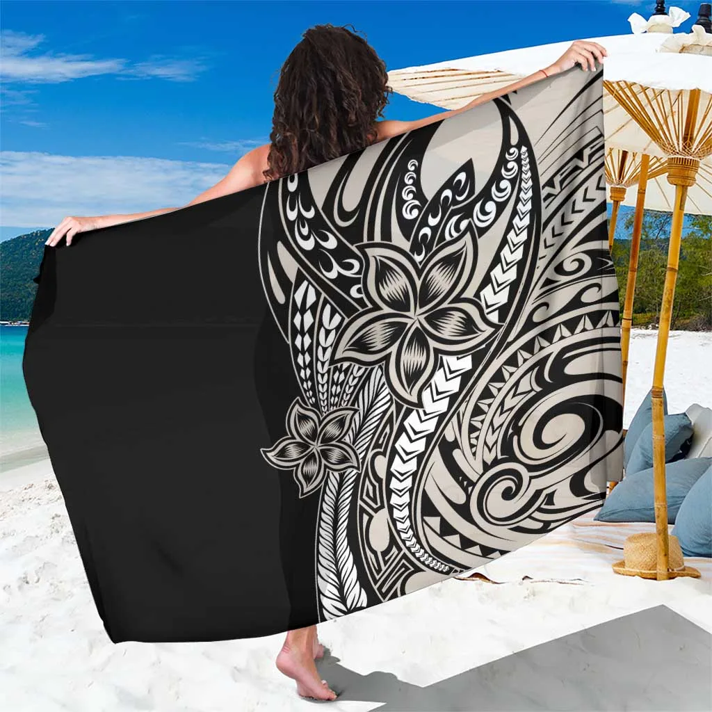 Beige Plumeria Floral Polynesian Tattoo Print Sarong Beach Wrap Resort Pareo Wholesale - main view