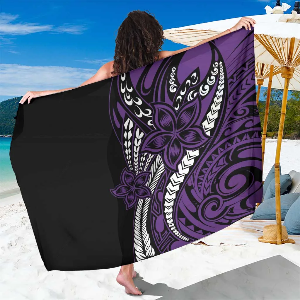 Purple Plumeria Floral Polynesian Tattoo Print Sarong Beach Wrap Summer Resort Cover Up Wholesale Pareo - main view