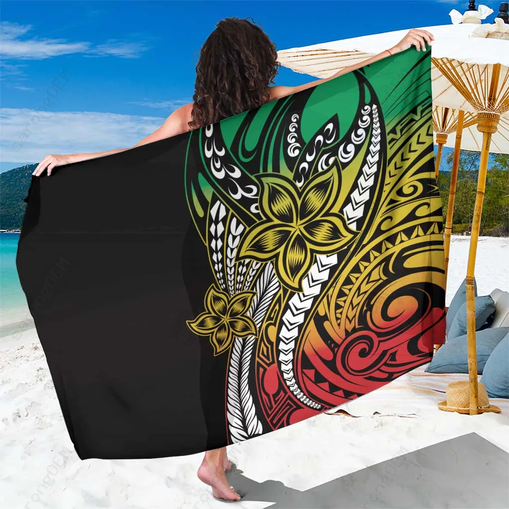 Plumeria Floral Polynesian Tattoo Print Sarong Beach Wrap Tropical Island Cover Up Wholesale Pareo - related