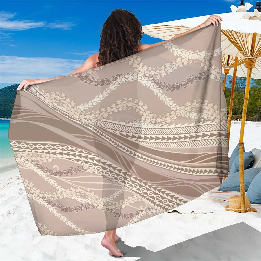 Beige Polynesian Plumeria Hibiscus Tribal Print Sarong Tropical Island Beach Wrap Wholesale Pareo - main view