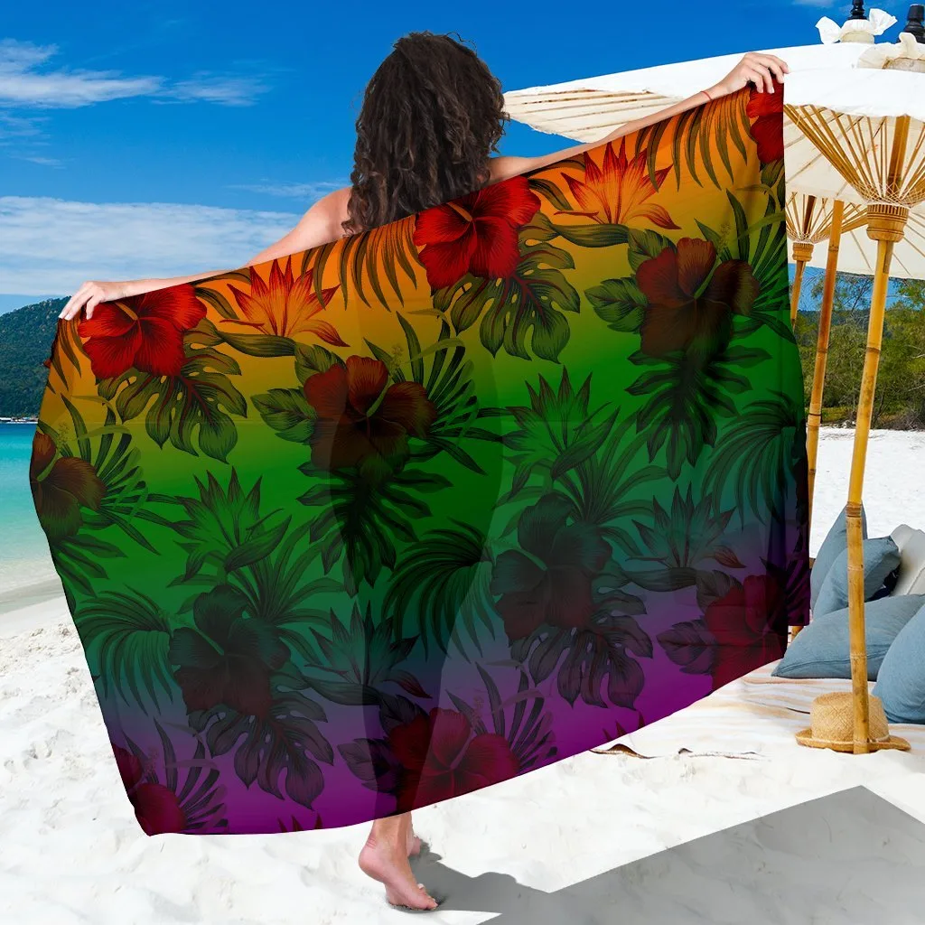 Green Hibiscus Polynesian Print Sarong Tropical Resort Beach Wrap Pareo Wholesale - main view