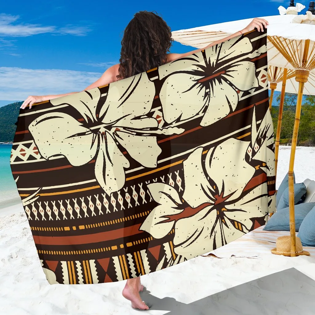 Red Hibiscus Tribal Print Sarong Polynesian Beach Wrap Pareo for Resort Hotel Wholesale - main view