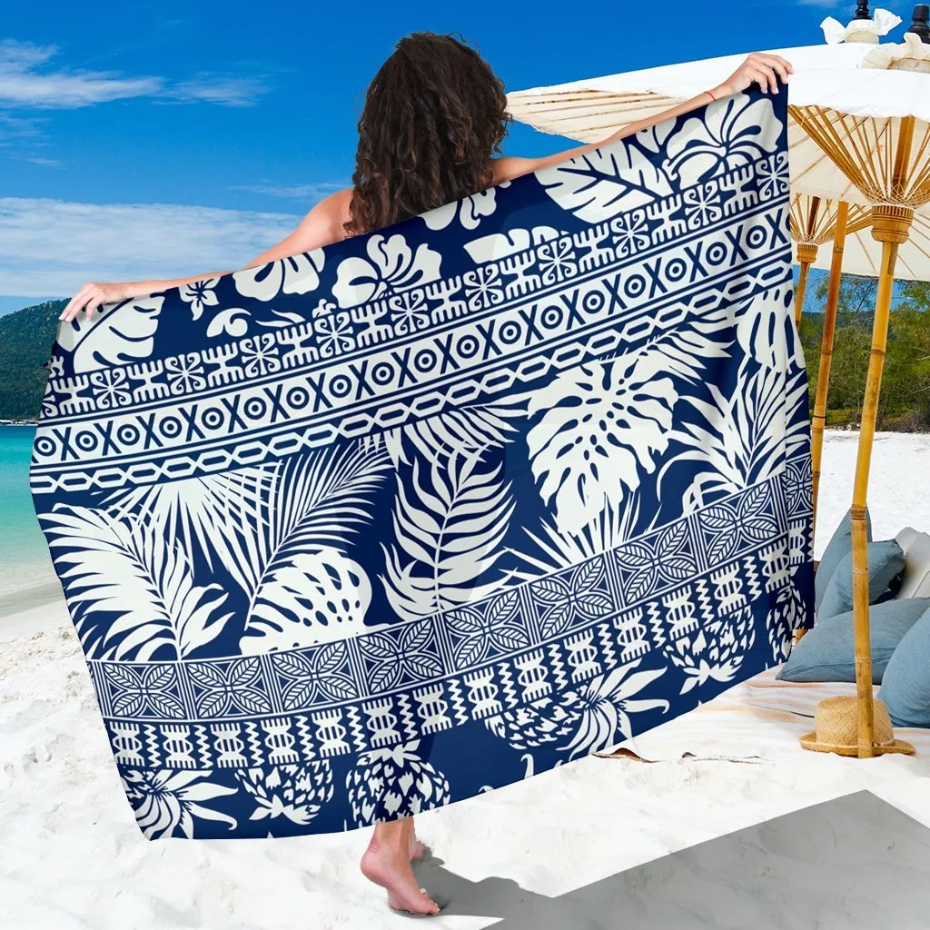Red Hibiscus Tropical Leaves Print Polynesian Sarong Beach Wrap for Resort Hotel Wholesale Pareo - main view