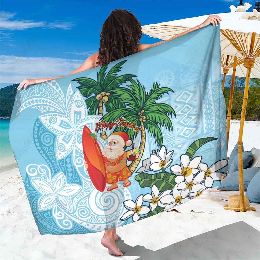Turquoise Plumeria Tropical Santa Polynesian Print Sarong Beach Wrap Wholesale Pareo - main view