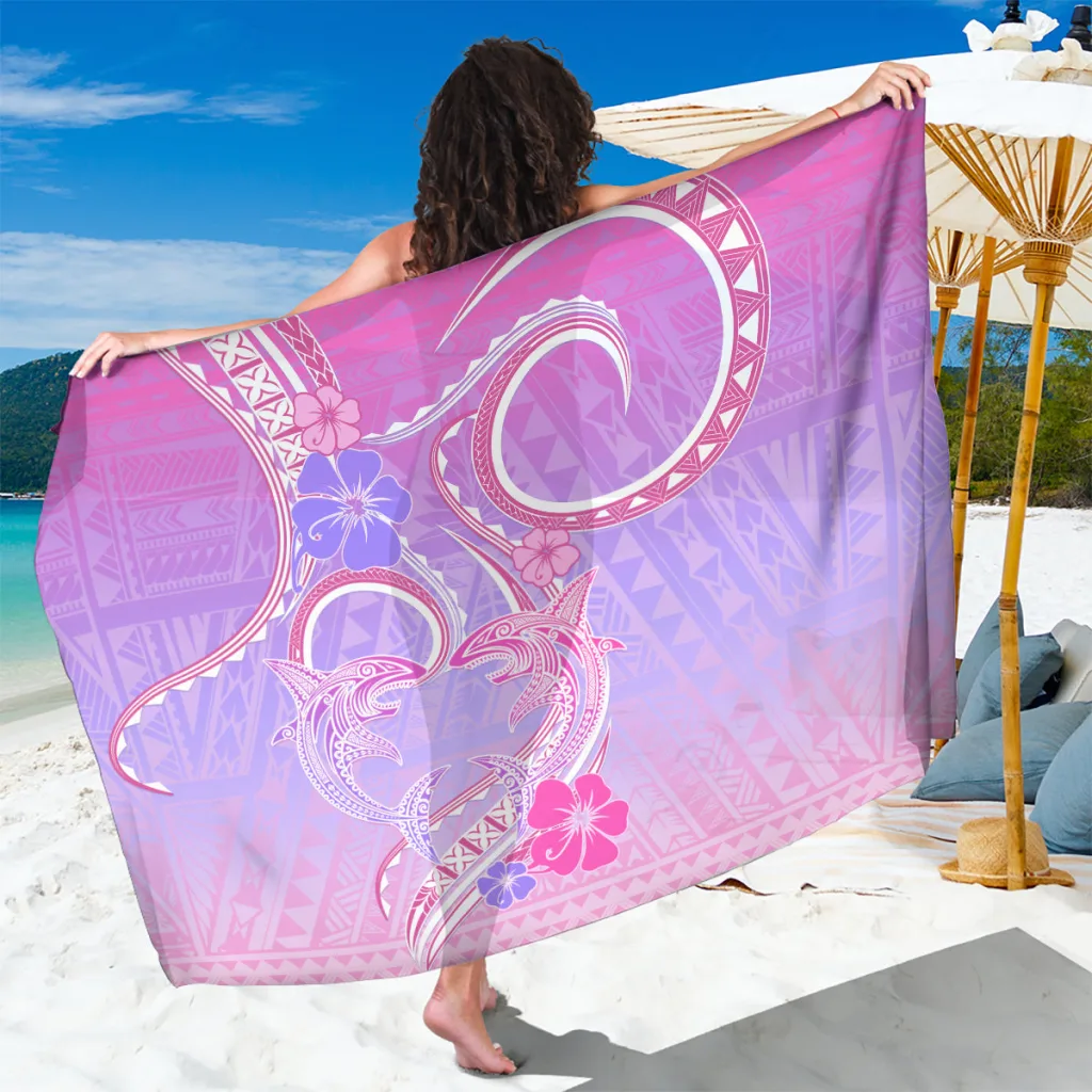 Multicolor Polynesian Shark Heart Valentine Print Sarong Beach Wrap Summer Island Cover Up Wholesale Pareo - main view