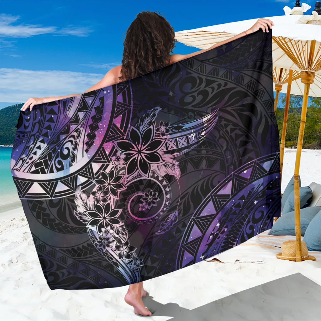 Yellow Polynesian Sunset Plumeria Tattoo Print Sarong Beach Wrap Tropical Island Resort Cover Up Wholesale Pareo - main view
