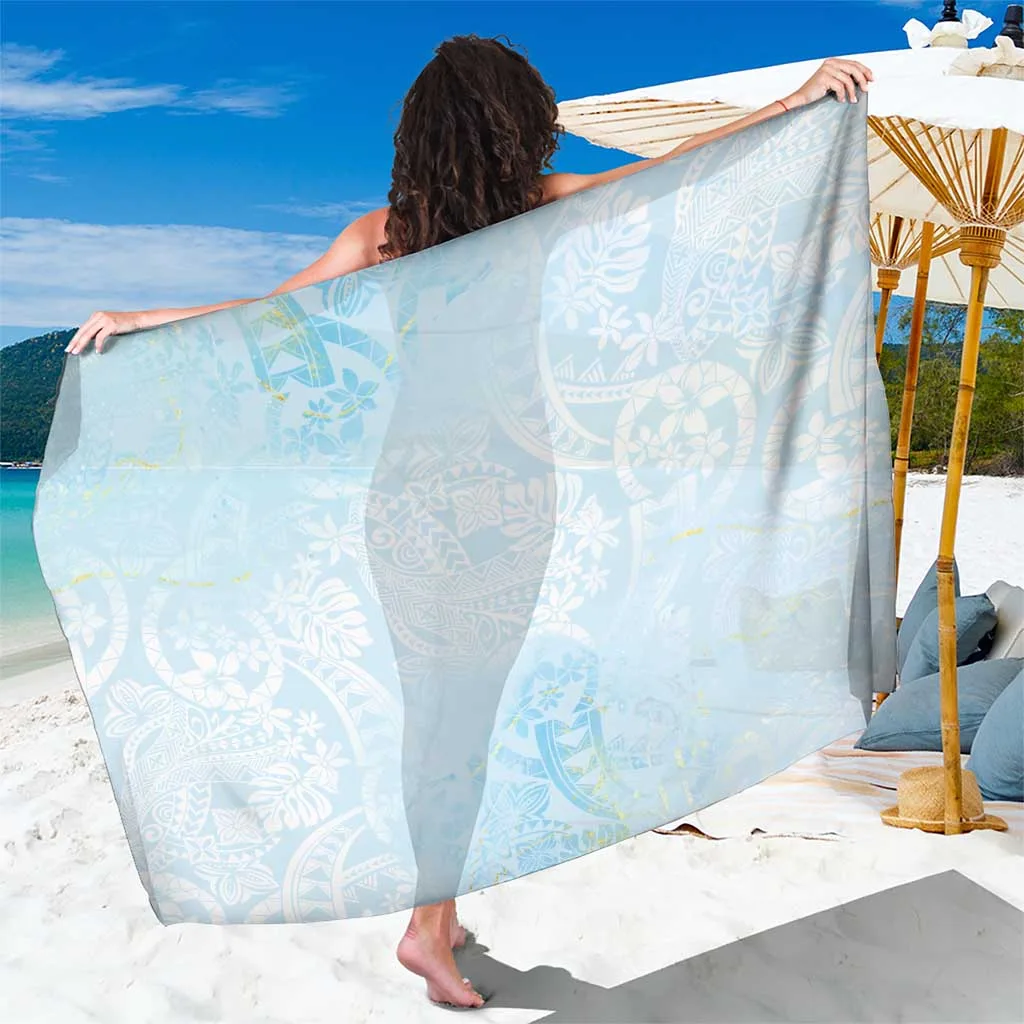 Blue Monstera Hibiscus Polynesian Print Sarong Beach Wrap for Resort Hotel Wholesale Pareo - main view
