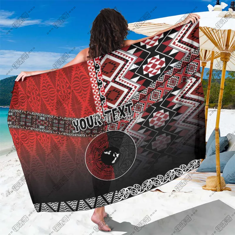 Polynesian Tribal Geometric Custom Text Sarong Pareo Beachwear Custom Printed Rayon Sarong - Custom Sarong