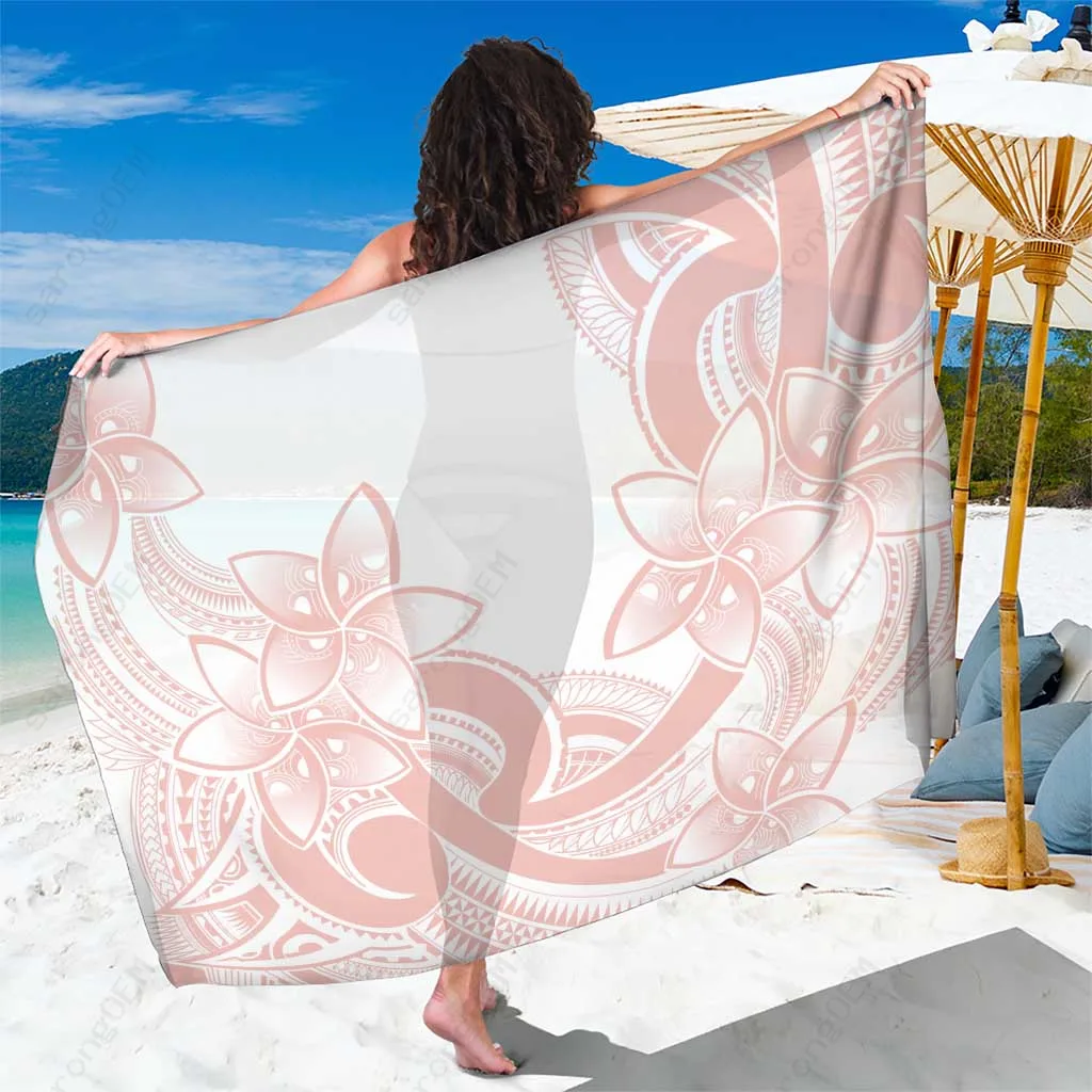 Pastel Blush Plumeria Tribal Polynesian Print Sarong Beach Wrap for Resort Hotel Wholesale Pareo - main view
