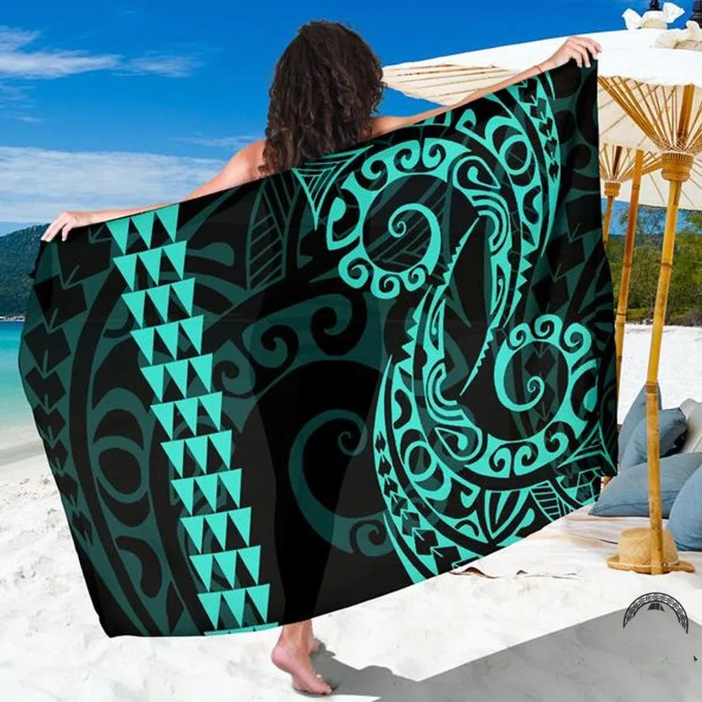 Turquoise Polynesian Tribal Mandala Print Sarong Beach Wrap for Resort Hotel Wholesale Pareo - main view