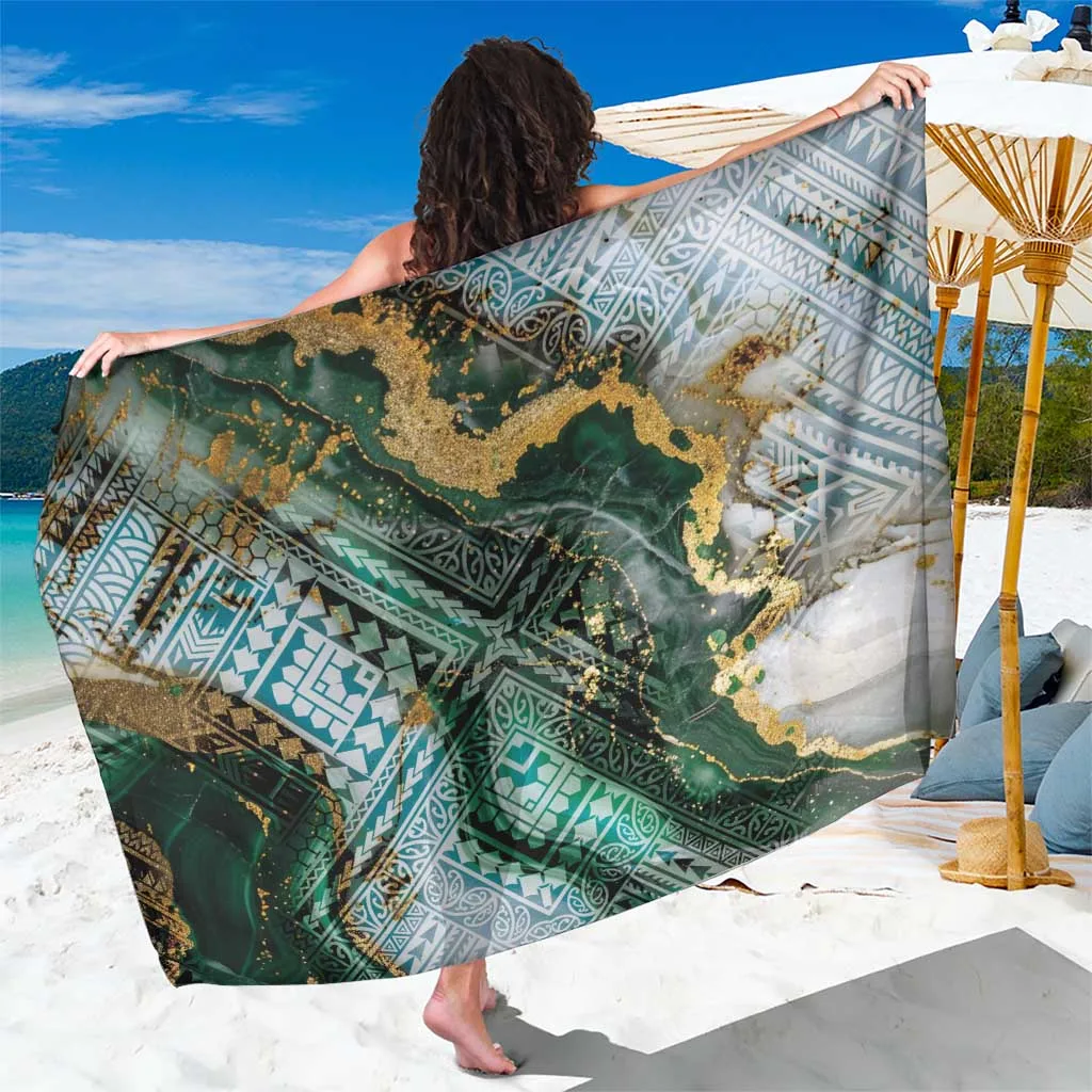 Green Polynesian Tribal Tattoo Marble Pattern Sarong Beach Wrap Summer Island Cover Up Wholesale Pareo - main view