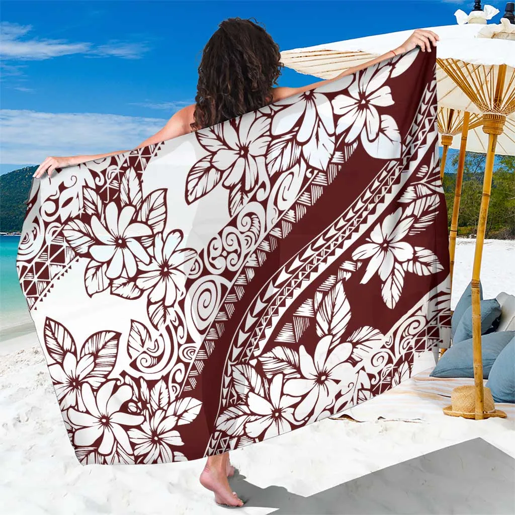 Polynesian Tropical Flowers Oxblood Color Sarong - main view