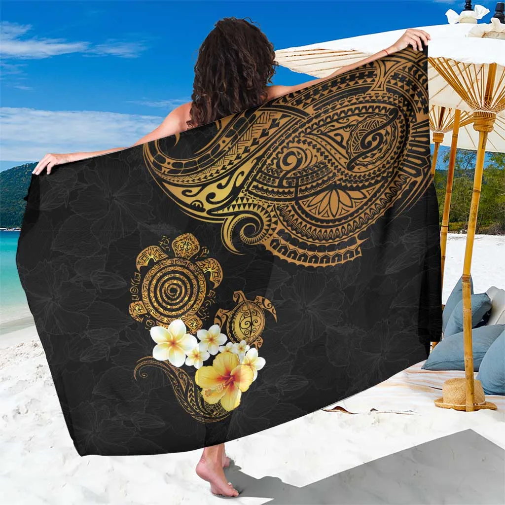 Black Turtle Hibiscus Plumeria Print Sarong Polynesian Tropical Beach Wrap Cover Up Wholesale Pareo - main view