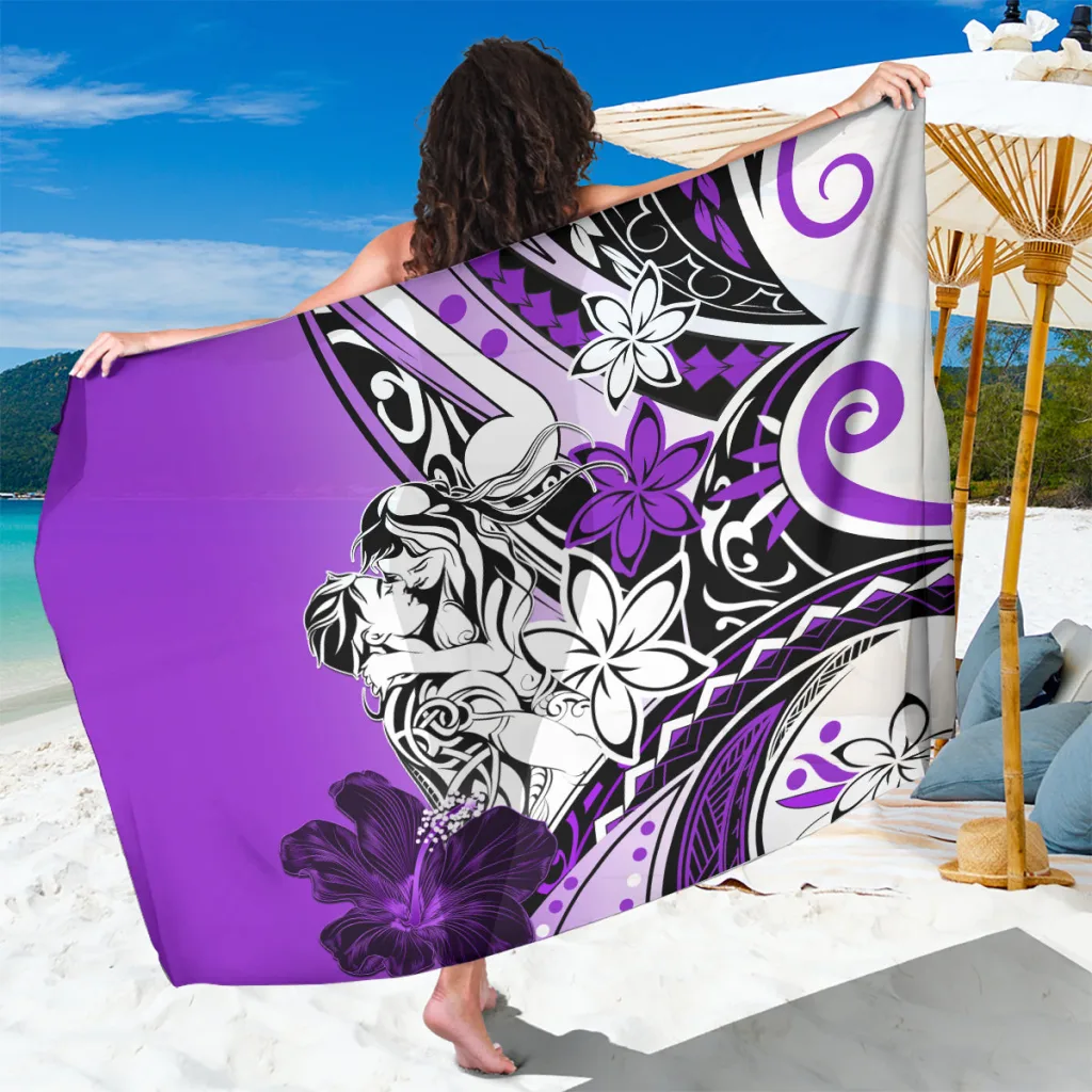 Purple Polynesian Floral Unique Print Sarong Beach Wrap Summer Vacation Pareo for Resort Wholesale - main view