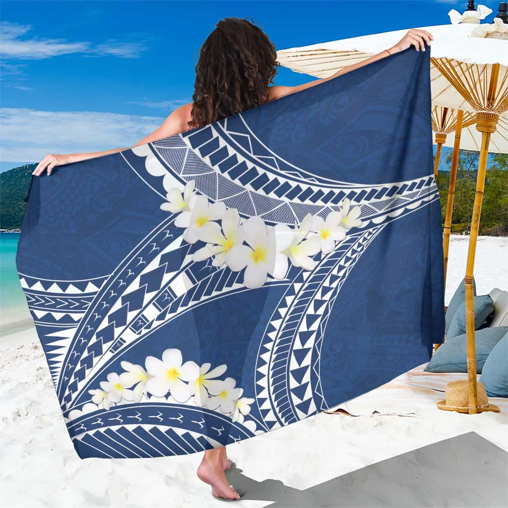 Polynesian Vintage Floral Sarong Navy Blue Motifs - main view