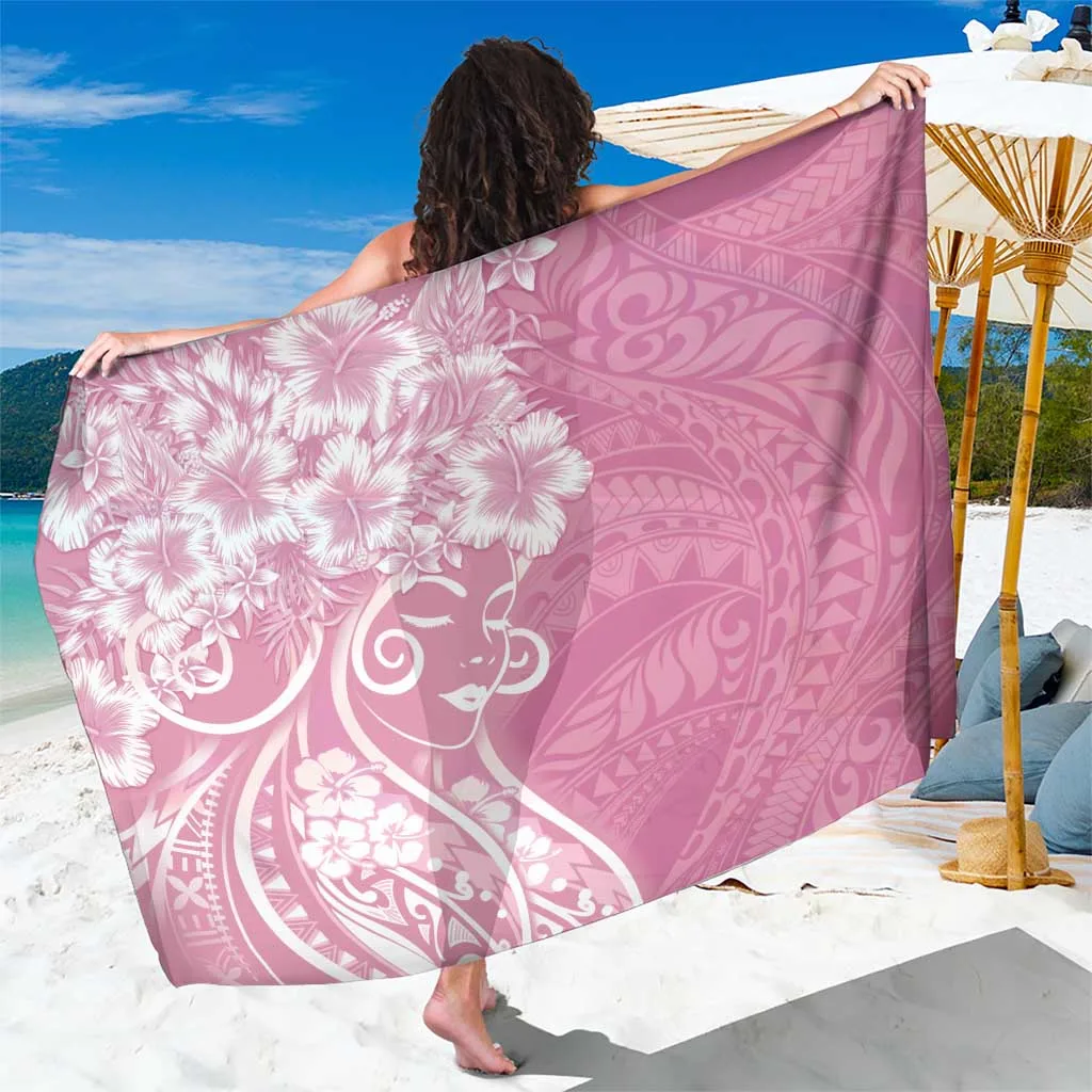 Pink Hibiscus Flowers Polynesian Print Sarong Beach Wrap for Tropical Resort Wholesale Pareo - main view