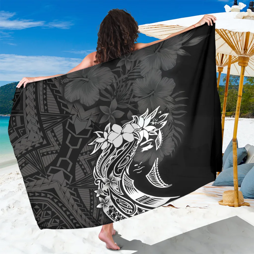 Black Plumeria Passion Polynesian Print Sarong Beach Wrap for Resort Hotel Wholesale Pareo - main view
