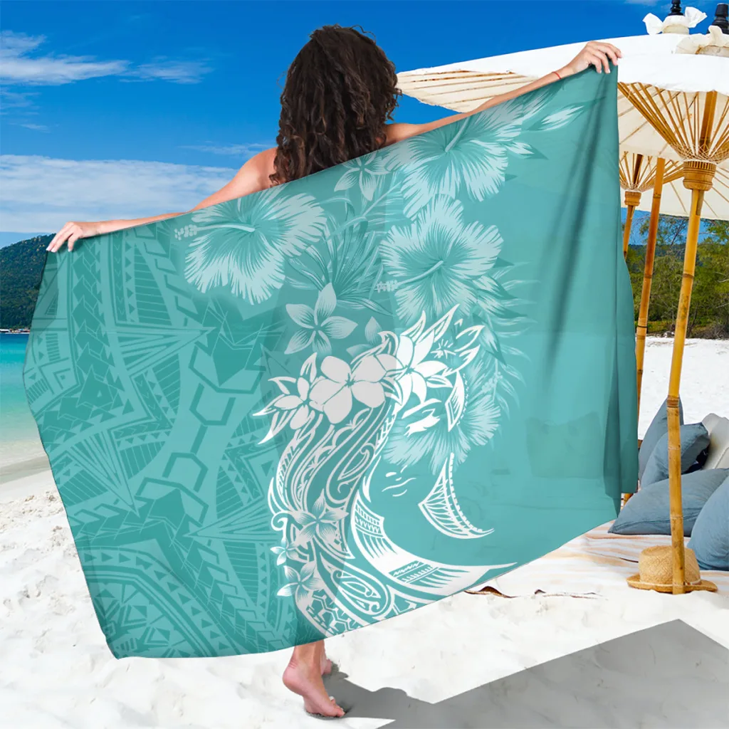 Teal Plumeria Polynesian Print Sarong Beach Wrap Summer Resort Cover Up Wholesale Pareo - main view