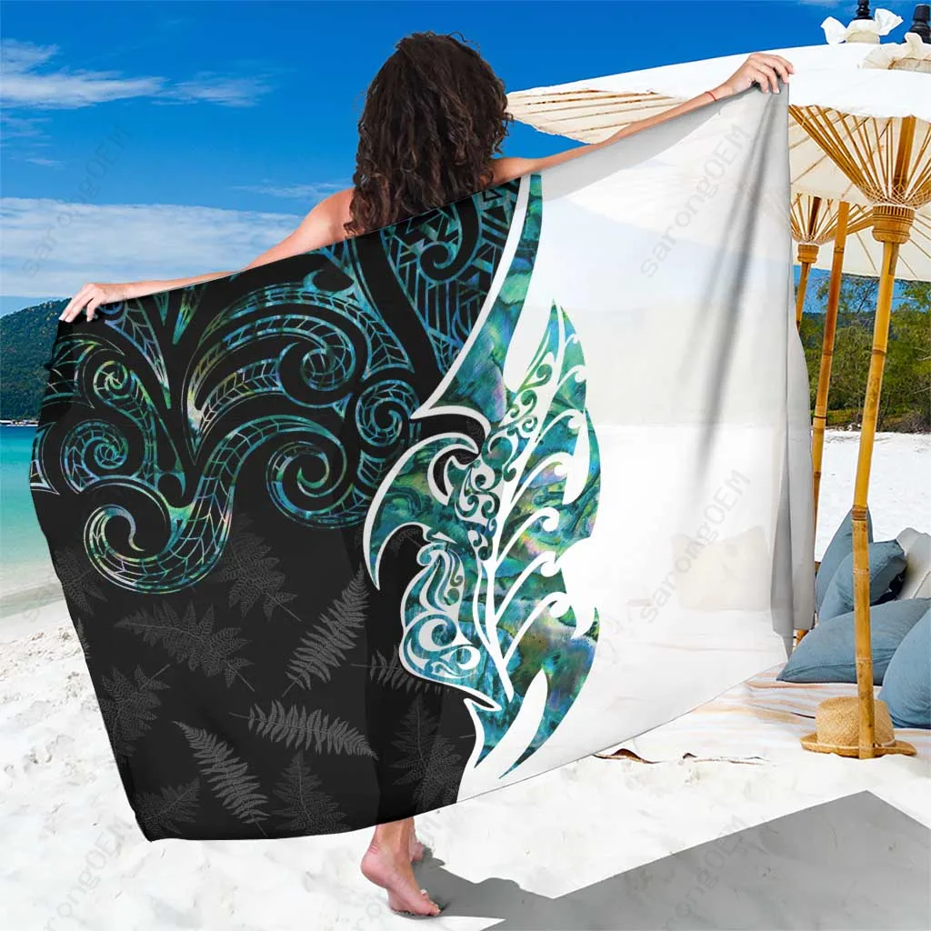 Silver Fern Mix Paua Shell Pattern Sarong Polynesian Beach Wrap Resort Cover Up Wholesale Pareo - main view