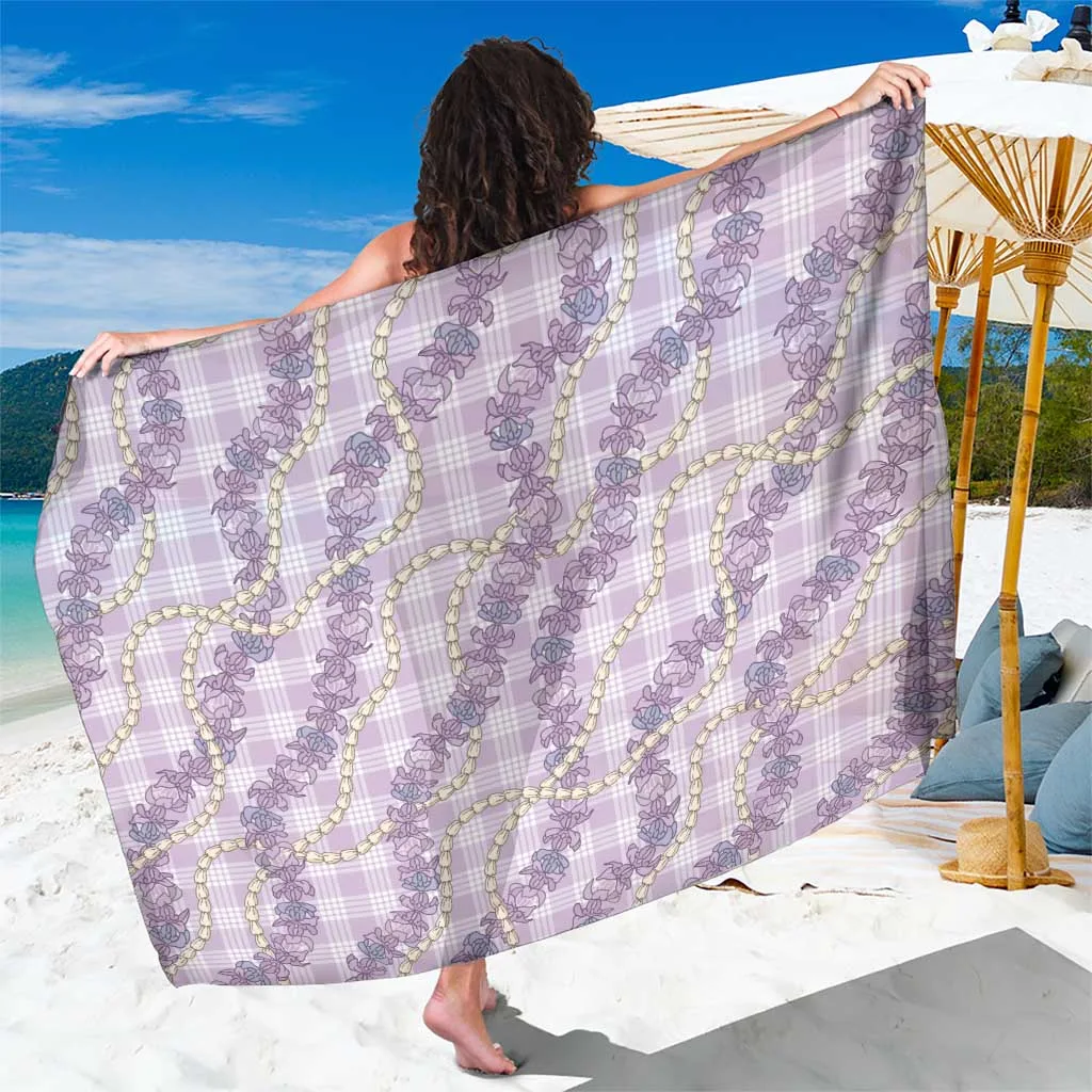 White Pua Kalaunu Lei Sarong with Palaka Pattern Tropical Hawaiian Beach Wrap Wholesale Pareo - main view