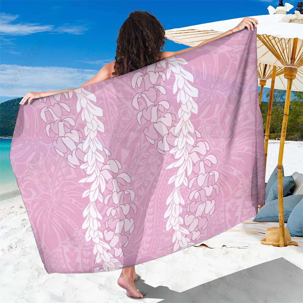 Pink Puakenikeni & Maile Lei Double Strand Floral Sarong Hawaiian Tropical Beach Wrap Wholesale Pareo - main view