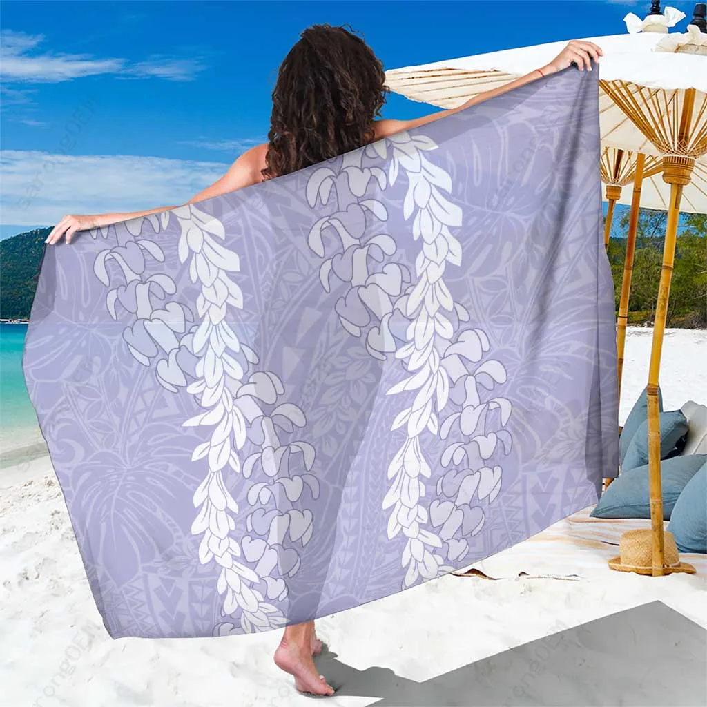 Purple Puakenikeni & Maile Lei Double Strand Floral Sarong Hawaiian Tropical Beach Wrap Wholesale Pareo - main view