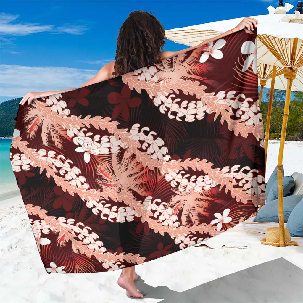 Red Frangipani Hibiscus Tropical Leaves Print Sarong Hawaiian Beach Wrap Pareo Wholesale - main view