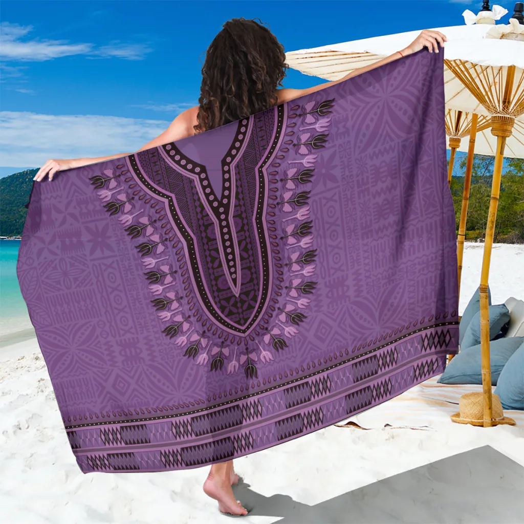 Purple Fijian Tapa Pattern Tribal Mandala Print Sarong Beach Wrap for Resort Hotel Wholesale Pareo - main view