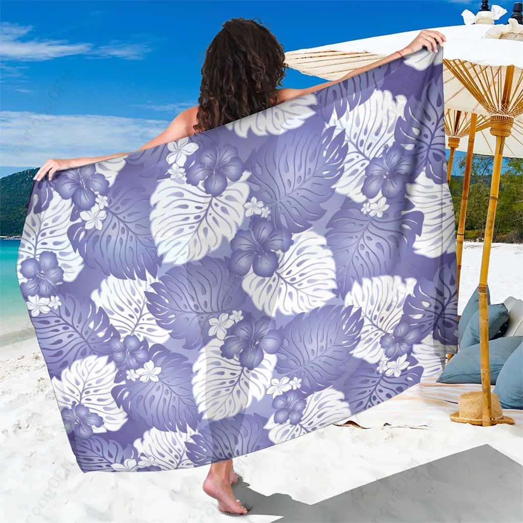 Purple Aloha Hawaii Sarong Monstera Hibiscus Plumeria Print Beach Wrap Pareo Wholesale - main view