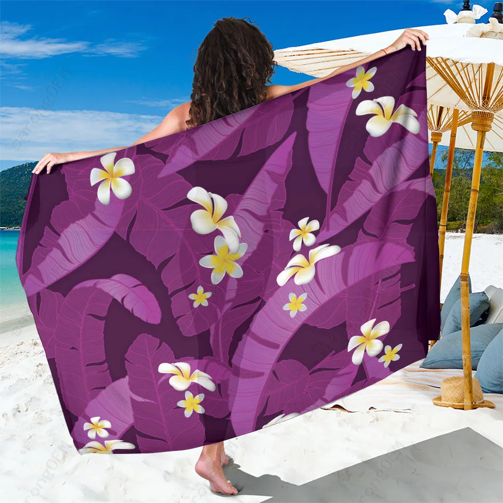 Purple Banana Leaf Plumeria Hawaii Tropical Print Sarong Beach Wrap Summer Vibes Wholesale Pareo - main view