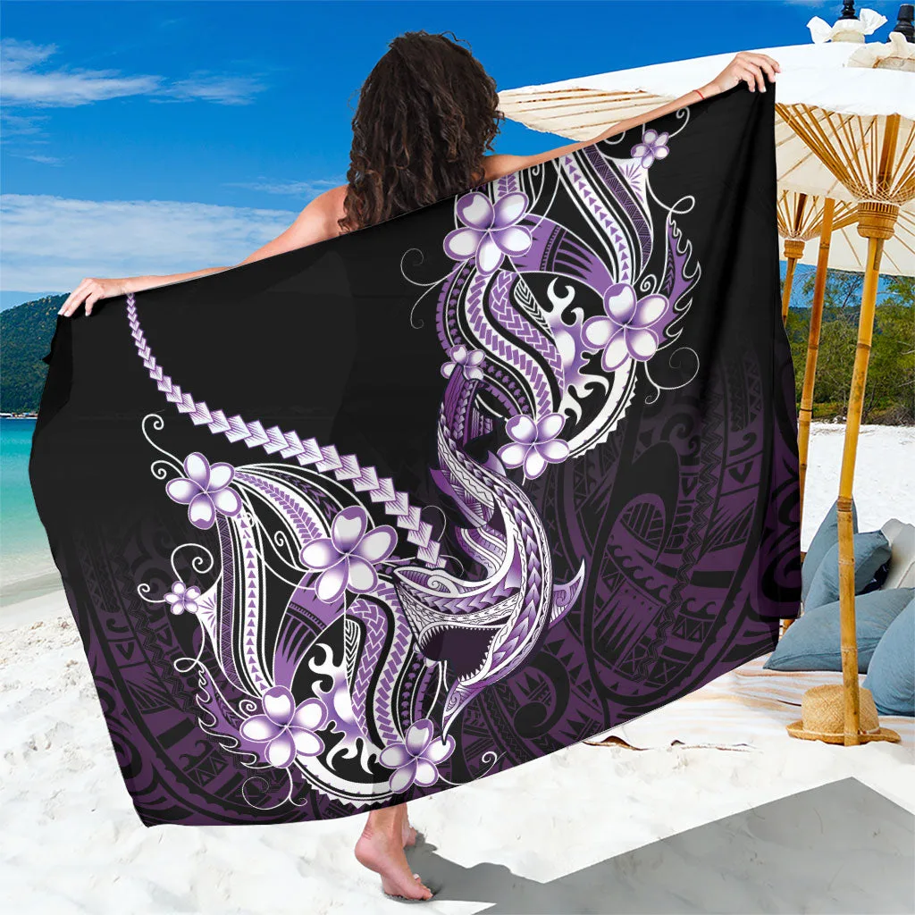Black Plumeria Polynesian Tribal Print Sarong Hawaii Beach Wrap Cover Up Wholesale Pareo - main view