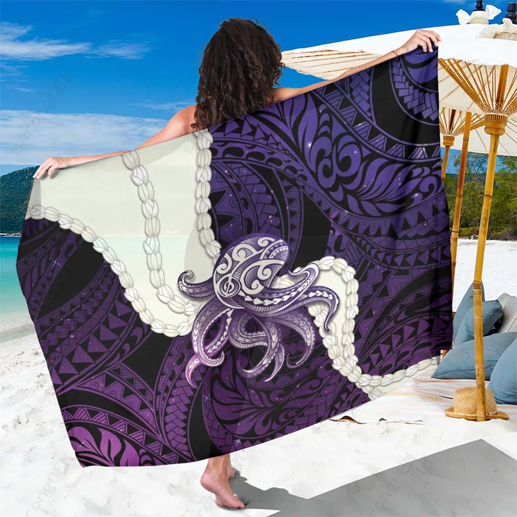 Purple Galaxy Polynesian Tribal Octopus Pikake Lei Print Sarong Beach Wrap Pareo Wholesale - main view