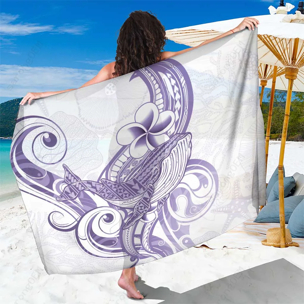 Purple Humpback Whale Tribal Tattoo Polynesian Print Sarong Beach Wrap Summer Hawaii Ocean Vibes Pareo Wholesale - main view