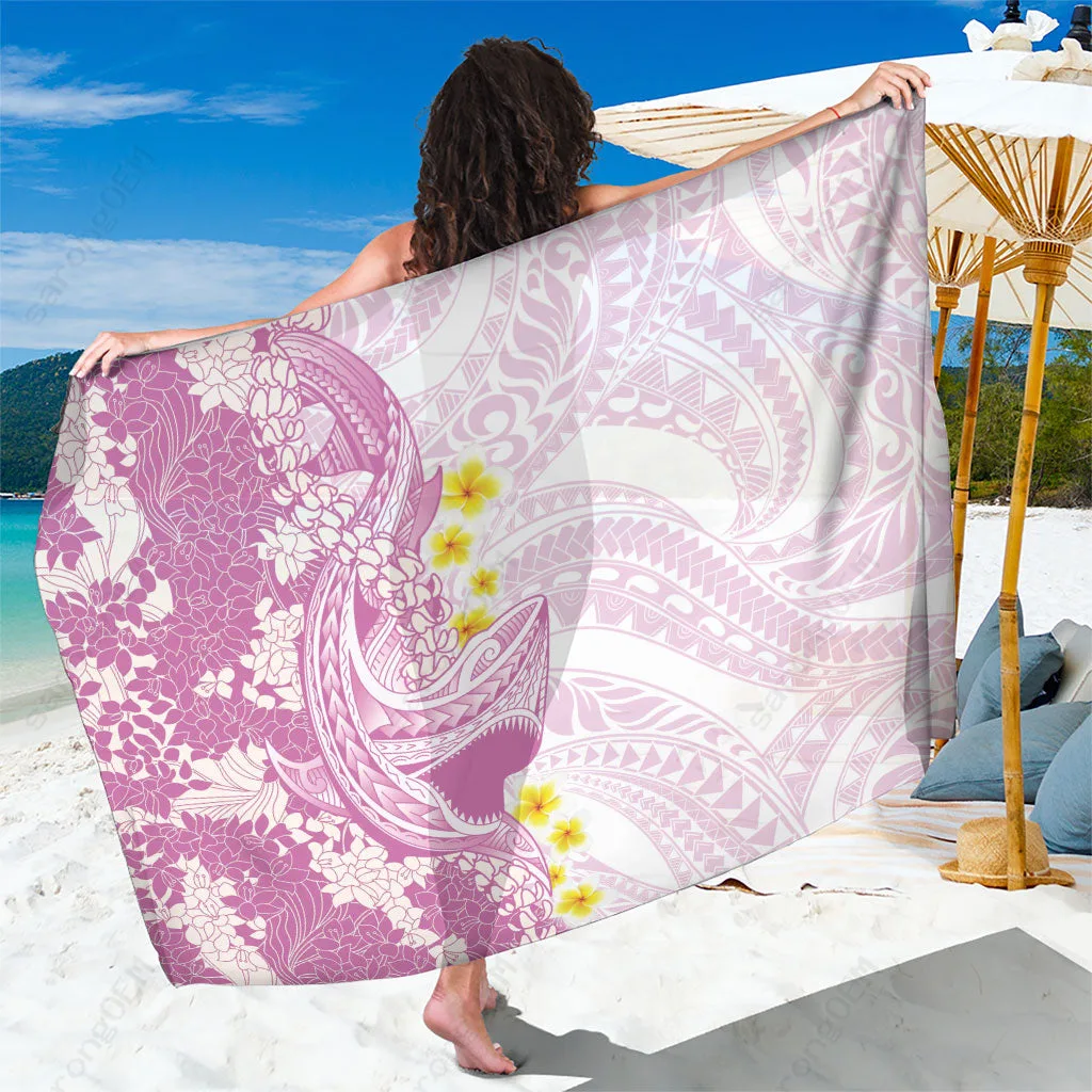 Purple Hawaii Shark Tattoo Plumeria Puakenikeni Lei Polynesian Print Sarong Beach Wrap Wholesale Pareo - main view