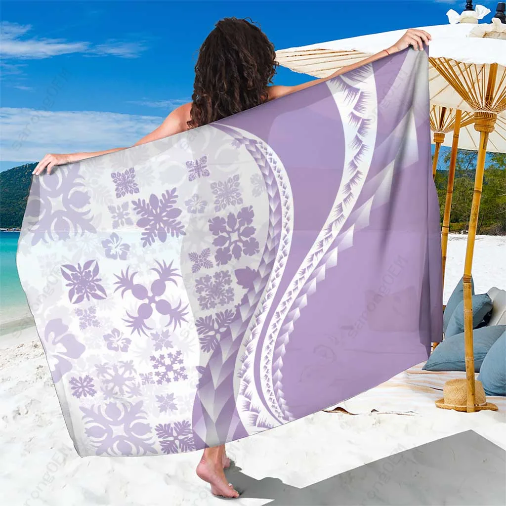 Purple Hawaiian Tribal Polynesian Quilt Pattern Print Sarong Beach Wrap Pareo Wholesale - main view